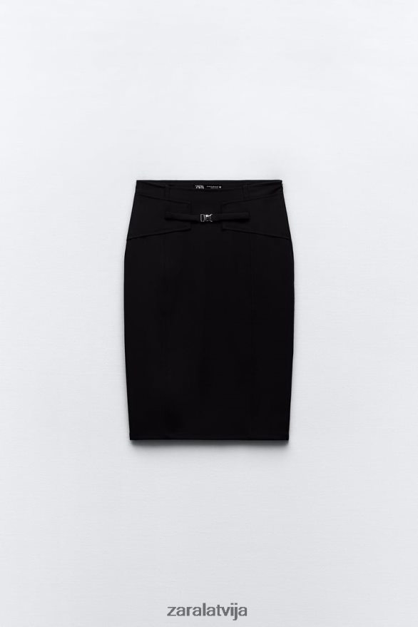 midi svārki ar jostu sievietes Zara melns 6ZTV40685 apģērbs