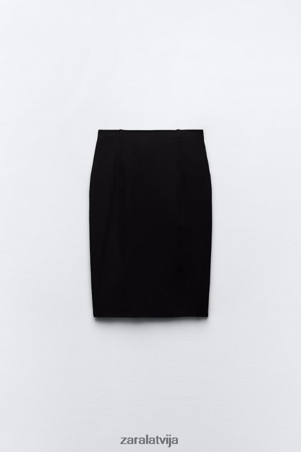 midi svārki ar jostu sievietes Zara melns 6ZTV40685 apģērbs