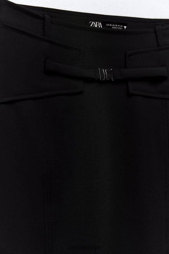 midi svārki ar jostu sievietes Zara melns 6ZTV40685 apģērbs