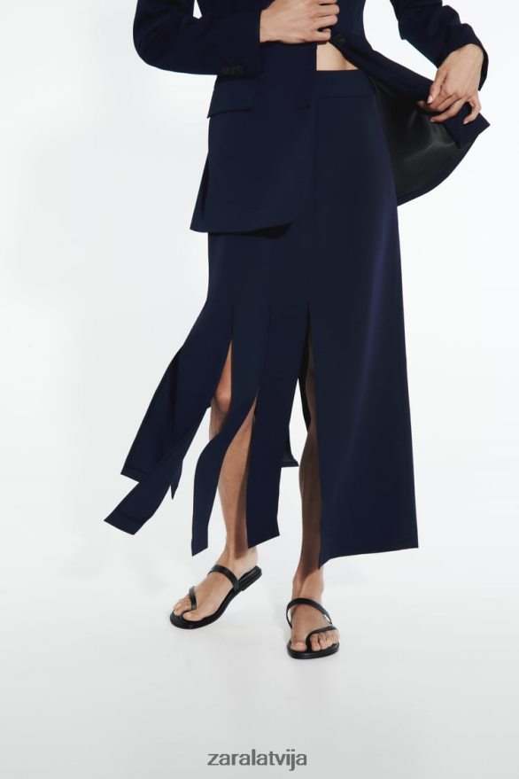 midi svārki ar šķēlumiem sānos sievietes Zara jūras zils 6ZTV40654 apģērbs