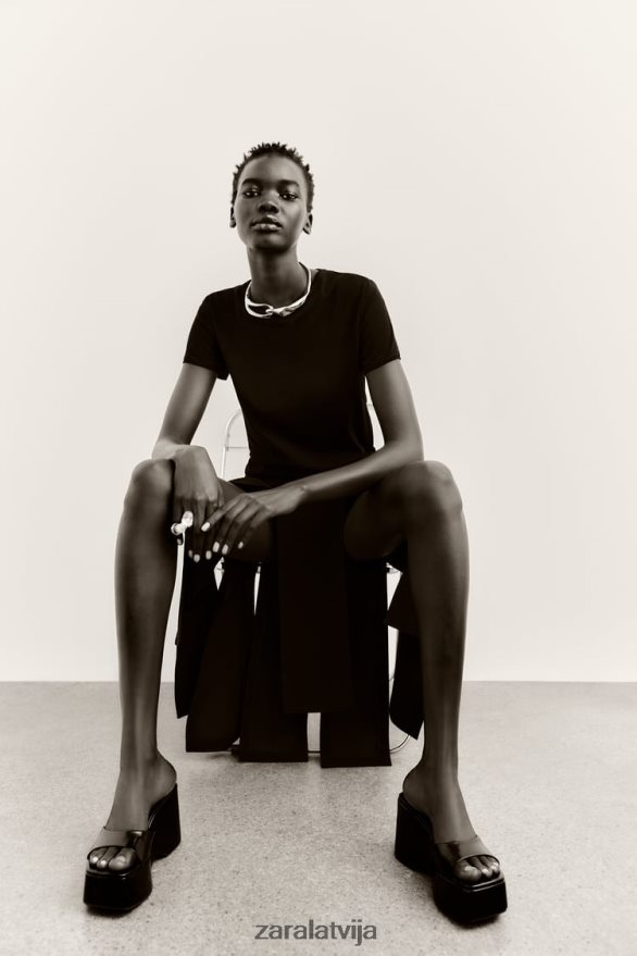 midi svārki ar strēmelītēm sievietes Zara melns 6ZTV40690 apģērbs