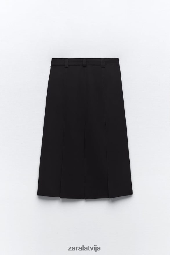 midi svārki ar strēmelītēm sievietes Zara melns 6ZTV40690 apģērbs