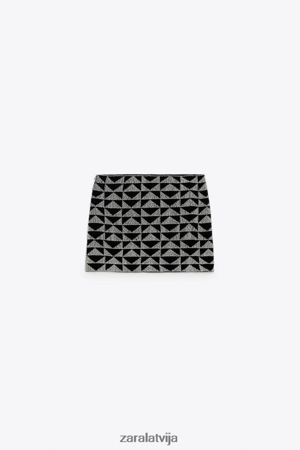 mini svārki ar pērlītēm sievietes Zara melns balts 6ZTV40712 apģērbs