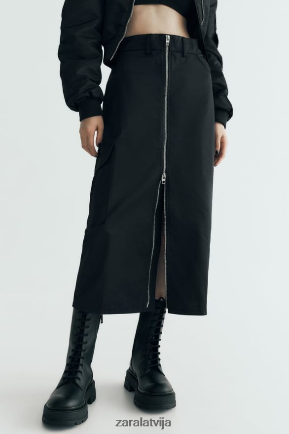 neilona svārki ar rāvējslēdzēju sievietes Zara melns 6ZTV40634 apģērbs