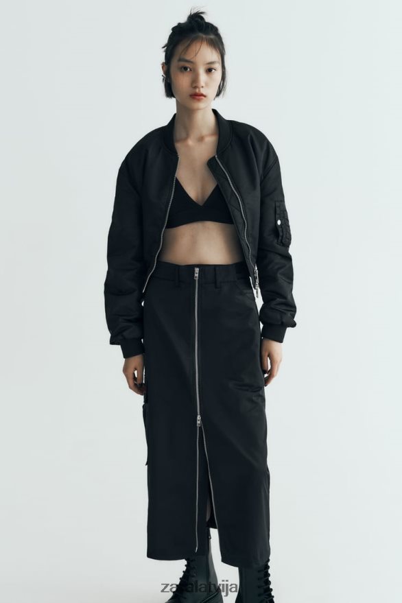 neilona svārki ar rāvējslēdzēju sievietes Zara melns 6ZTV40634 apģērbs