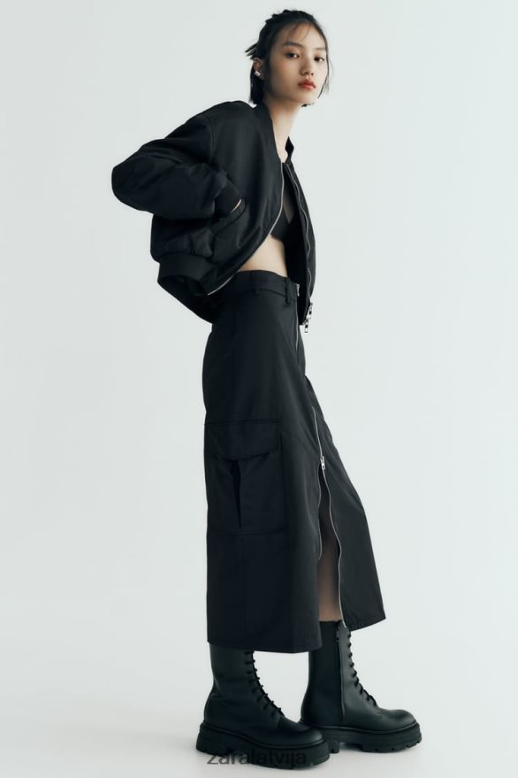 neilona svārki ar rāvējslēdzēju sievietes Zara melns 6ZTV40634 apģērbs