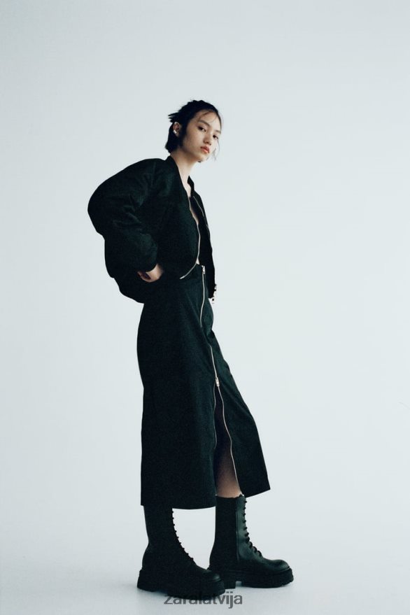 neilona svārki ar rāvējslēdzēju sievietes Zara melns 6ZTV40634 apģērbs