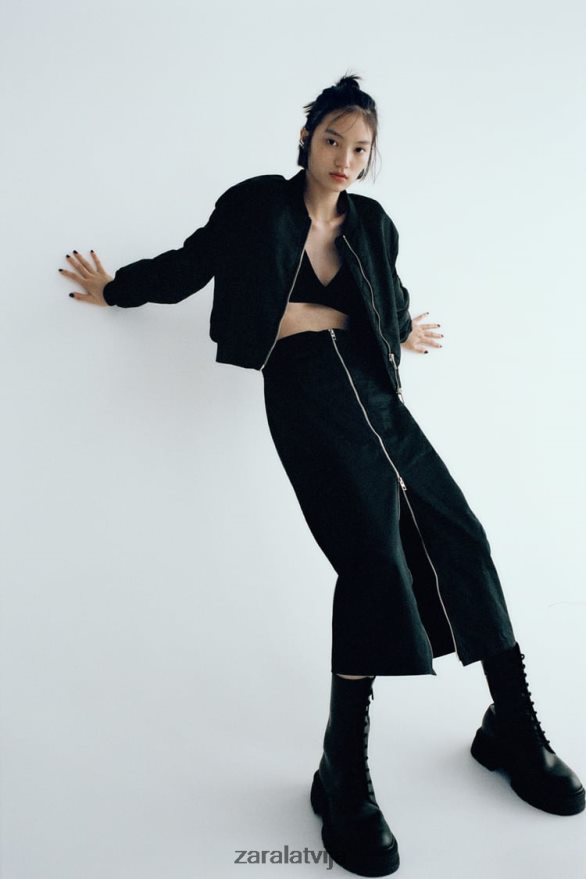 neilona svārki ar rāvējslēdzēju sievietes Zara melns 6ZTV40634 apģērbs