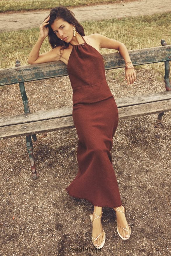 nobružāti lina svārki sievietes Zara ķieģelis 6ZTV40707 apģērbs