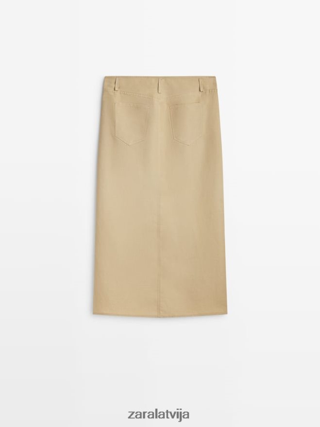 pogājami midi zīmuļu svārki ar šķēlumu sievietes Zara smiltis 6ZTV40858 apģērbs