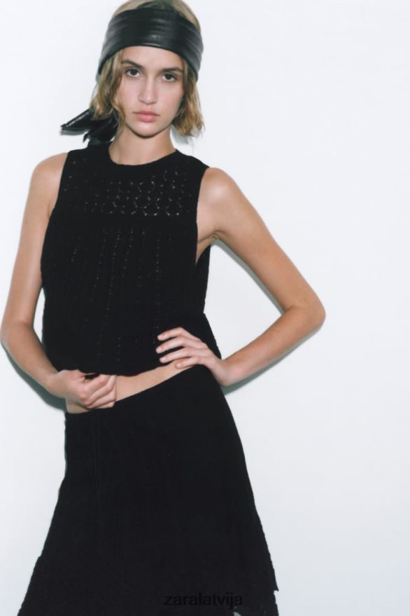 pointelle adīti mini svārki sievietes Zara melns 6ZTV40667 apģērbs