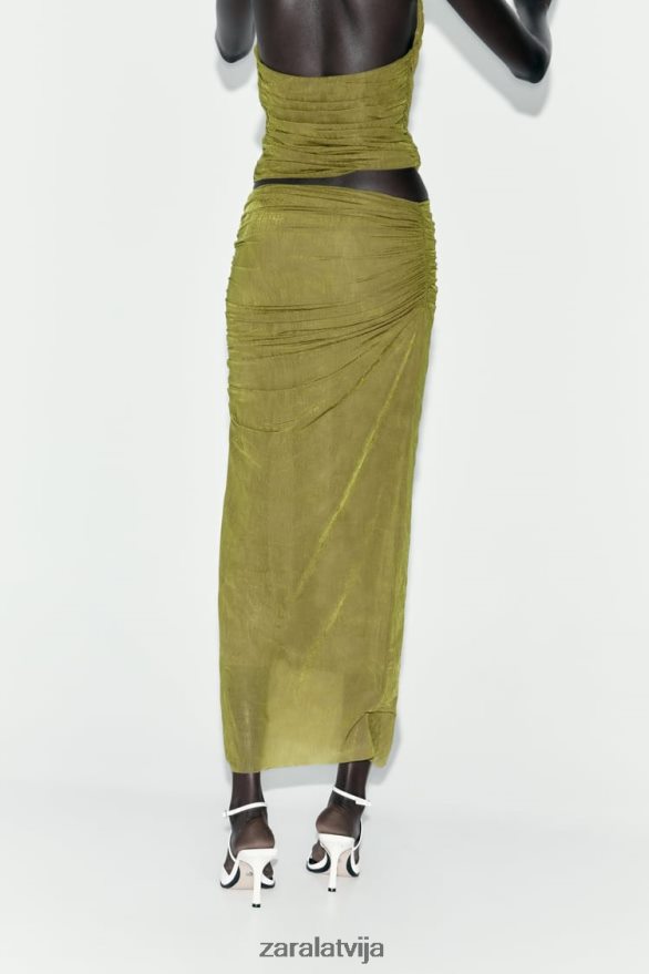 raupti organzas midi svārki sievietes Zara gaiši zaļš 6ZTV40692 apģērbs