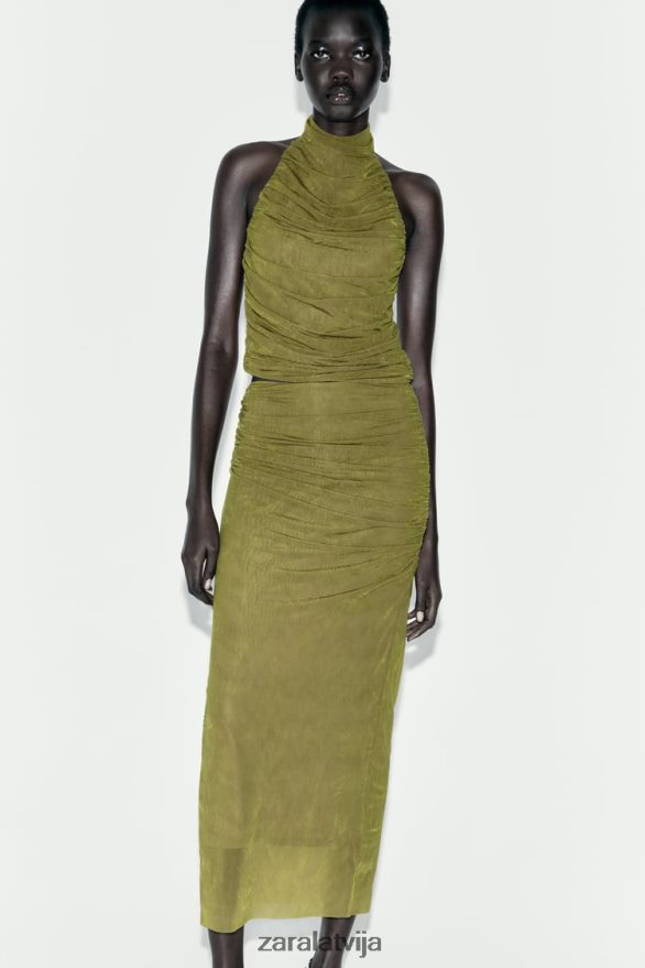 raupti organzas midi svārki sievietes Zara gaiši zaļš 6ZTV40692 apģērbs