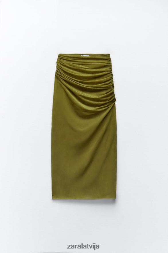 raupti organzas midi svārki sievietes Zara gaiši zaļš 6ZTV40692 apģērbs