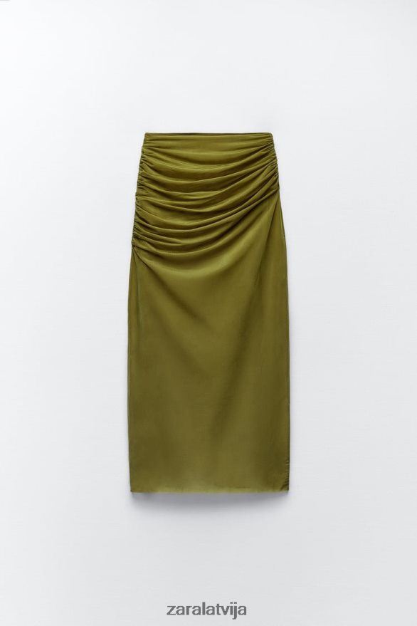 raupti organzas midi svārki sievietes Zara gaiši zaļš 6ZTV40692 apģērbs
