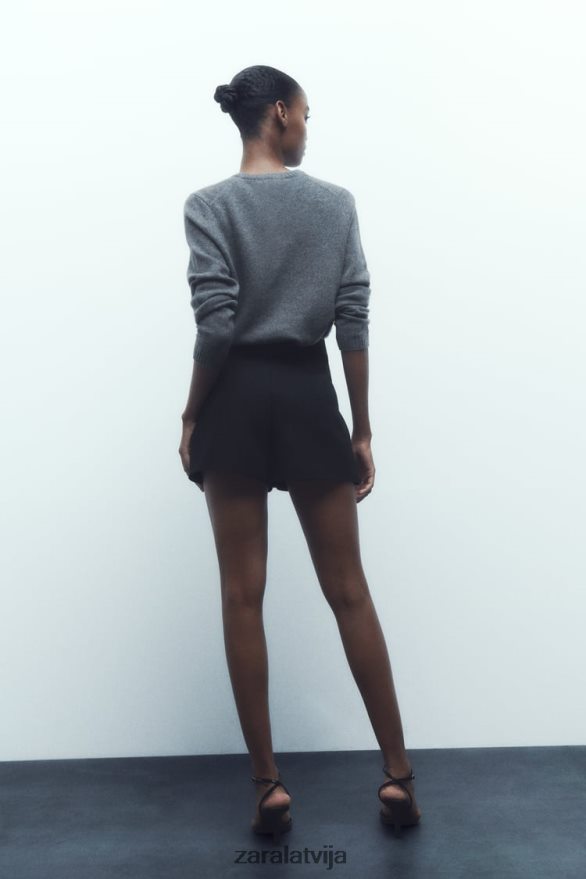 saburzīts skorts sievietes Zara melns 6ZTV40589 apģērbs