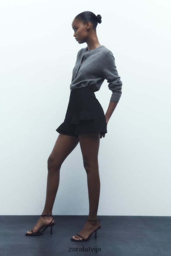 saburzīts skorts sievietes Zara melns 6ZTV40589 apģērbs