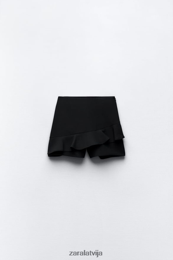 saburzīts skorts sievietes Zara melns 6ZTV40589 apģērbs