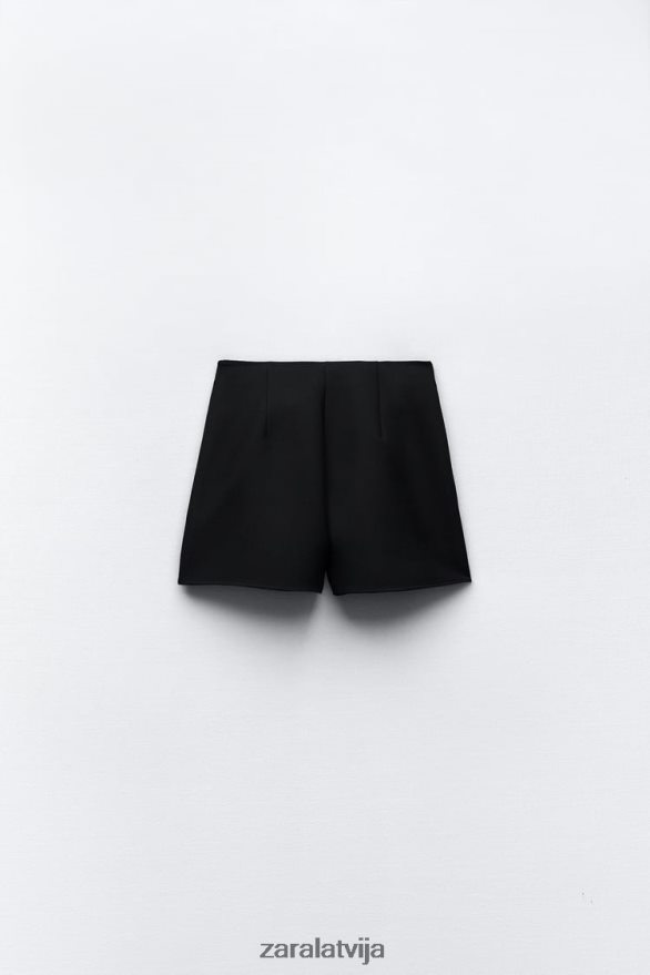 saburzīts skorts sievietes Zara melns 6ZTV40589 apģērbs