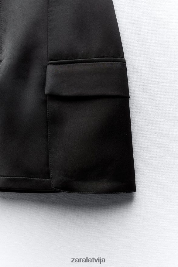 satīna efekta cargo mini svārki sievietes Zara melns 6ZTV40633 apģērbs