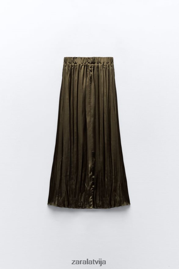 satīna efekta garie svārki sievietes Zara haki 6ZTV40674 apģērbs