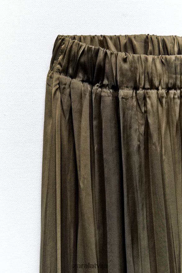 satīna efekta garie svārki sievietes Zara haki 6ZTV40674 apģērbs