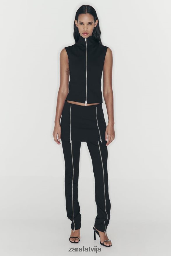 skorts ar rāvējslēdzēju sievietes Zara melns 6ZTV40550 apģērbs