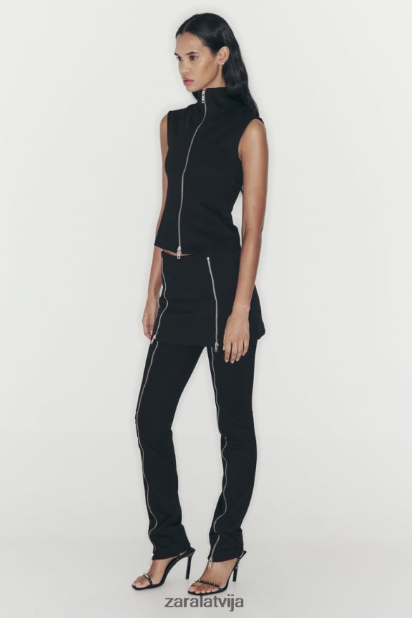 skorts ar rāvējslēdzēju sievietes Zara melns 6ZTV40550 apģērbs