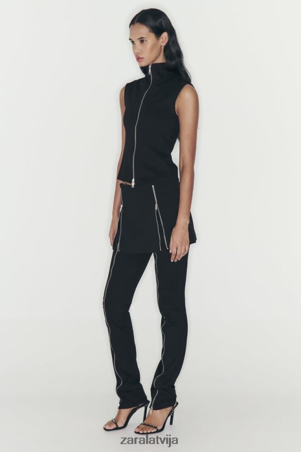 skorts ar rāvējslēdzēju sievietes Zara melns 6ZTV40550 apģērbs