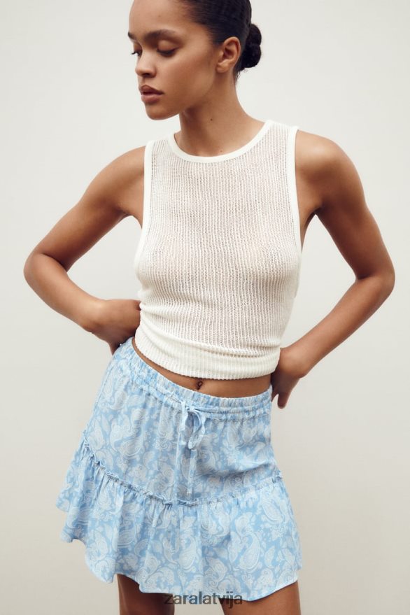 skorts ar sirds apdruku sievietes Zara gaiši zils 6ZTV40604 apģērbs
