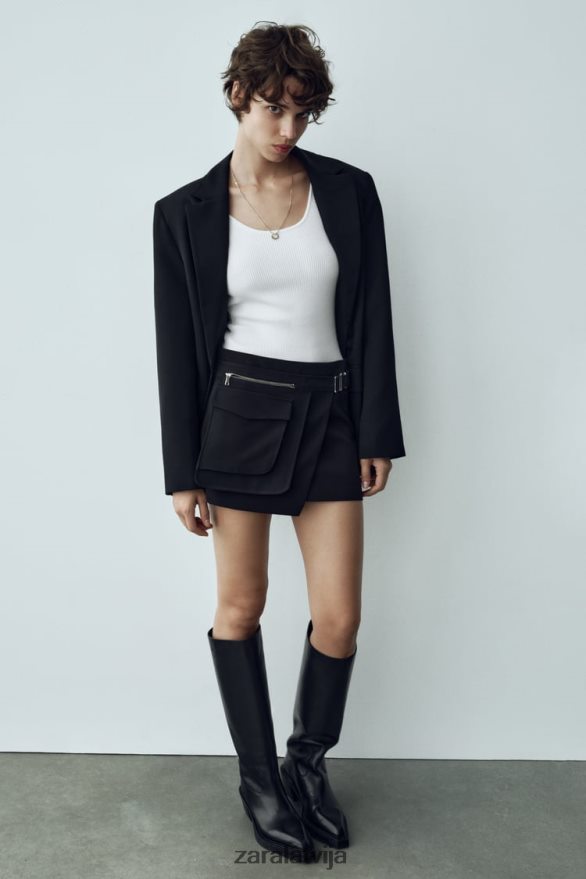 svārki ar asimetrisku kabatu sievietes Zara melns 6ZTV40687 apģērbs