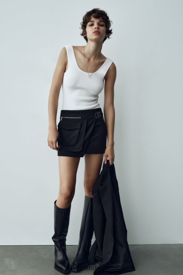 svārki ar asimetrisku kabatu sievietes Zara melns 6ZTV40687 apģērbs