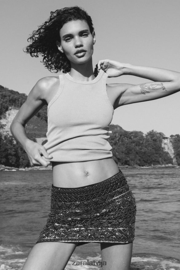 vizulis mini svārki sievietes Zara melns 6ZTV40725 apģērbs