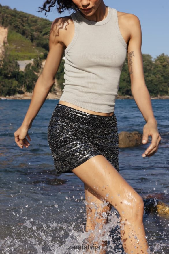 vizulis mini svārki sievietes Zara melns 6ZTV40725 apģērbs