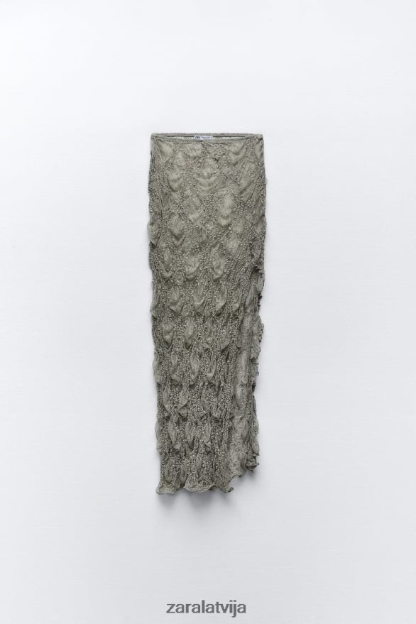 volāni mežģīņu midi svārki sievietes Zara gaišs haki 6ZTV40704 apģērbs