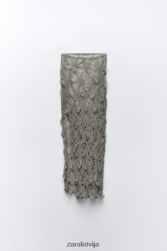 volāni mežģīņu midi svārki sievietes Zara gaišs haki 6ZTV40704 apģērbs