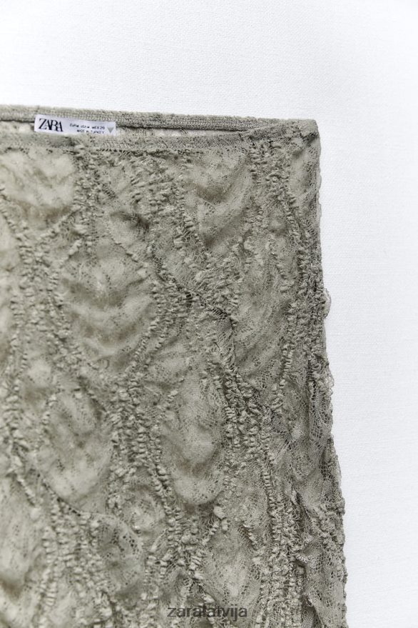 volāni mežģīņu midi svārki sievietes Zara gaišs haki 6ZTV40704 apģērbs