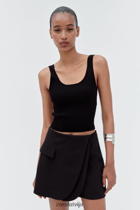 wrap priekšējo atloku skort sievietes Zara melns 6ZTV40567 apģērbs