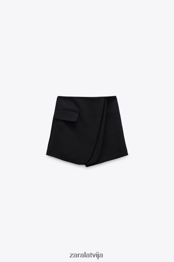 wrap priekšējo atloku skort sievietes Zara melns 6ZTV40567 apģērbs