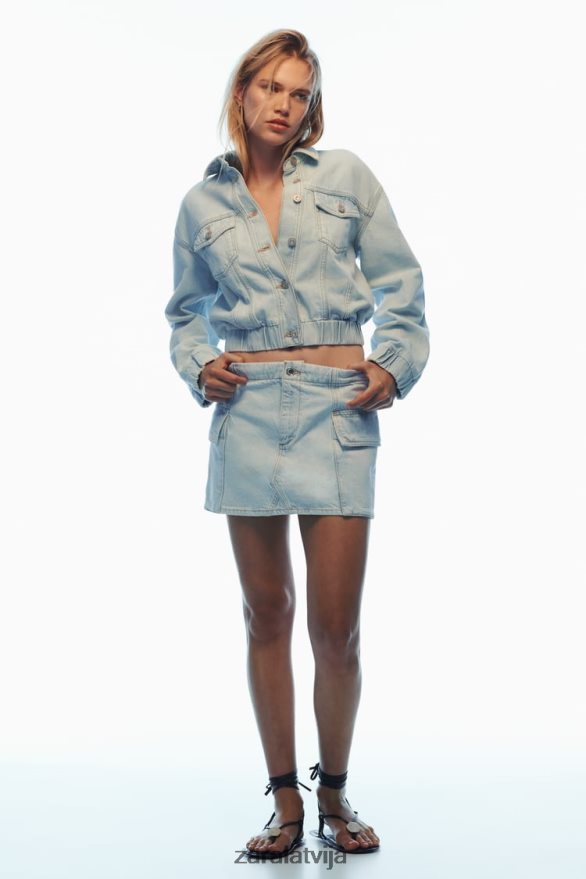z1975 džinsa cargo mini svārki sievietes Zara gaiši zils 6ZTV40721 apģērbs