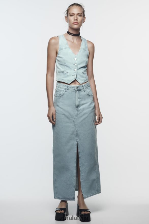 z1975 džinsa midi svārki ar šķēlumu priekšā sievietes Zara pelēks 6ZTV40693 apģērbs