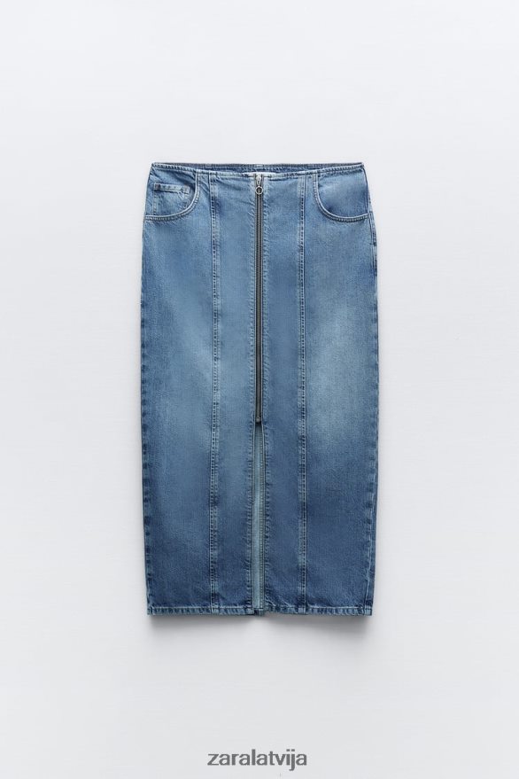 z1975 džinsa midi svārki ar rāvējslēdzēju sievietes Zara vidus zils 6ZTV40670 apģērbs