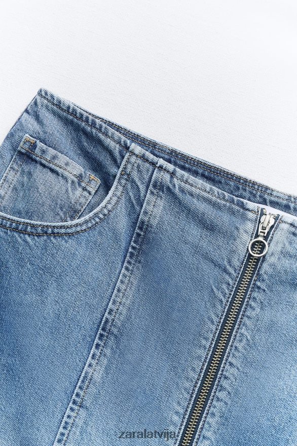 z1975 džinsa midi svārki ar rāvējslēdzēju sievietes Zara vidus zils 6ZTV40670 apģērbs