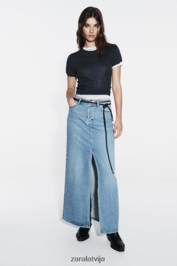 z1975 džinsa midi svārki sievietes Zara vidus zils 6ZTV40640 apģērbs