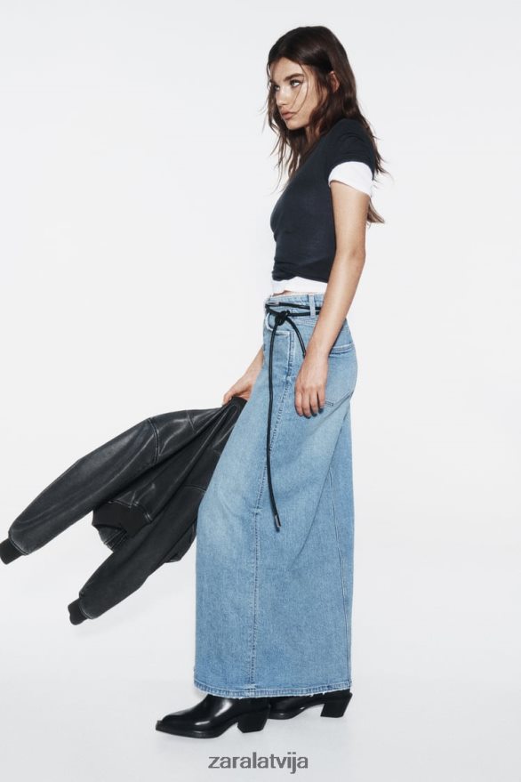 z1975 džinsa midi svārki sievietes Zara vidus zils 6ZTV40640 apģērbs