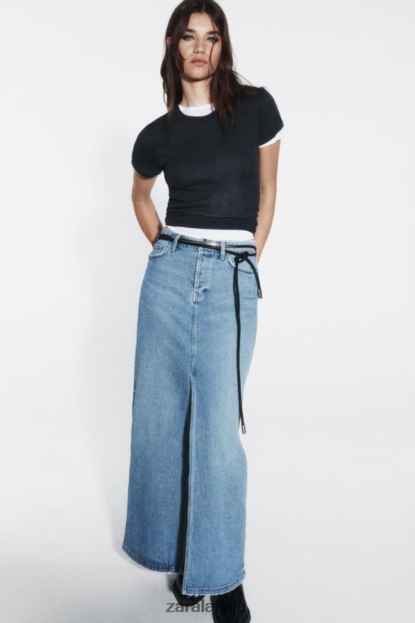 z1975 džinsa midi svārki sievietes Zara vidus zils 6ZTV40640 apģērbs