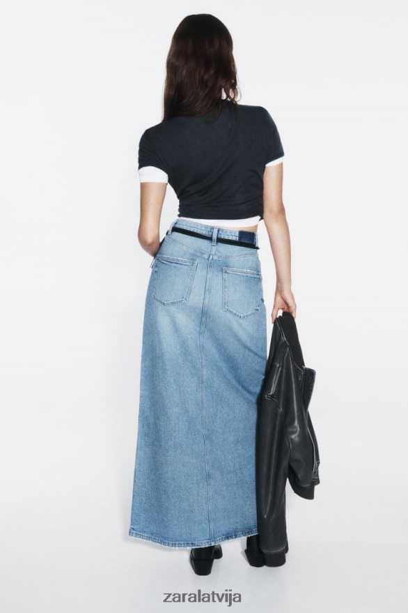 z1975 džinsa midi svārki sievietes Zara vidus zils 6ZTV40640 apģērbs