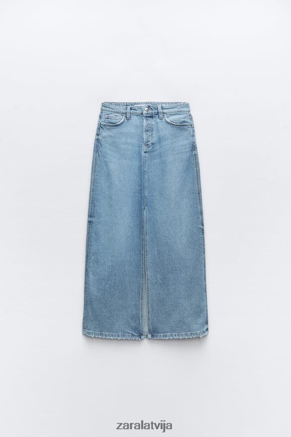 z1975 džinsa midi svārki sievietes Zara vidus zils 6ZTV40640 apģērbs