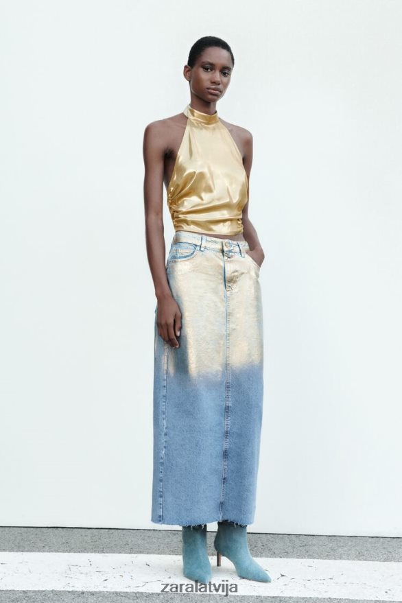 z1975 metāliski džinsa svārki sievietes Zara vidus zils 6ZTV40682 apģērbs