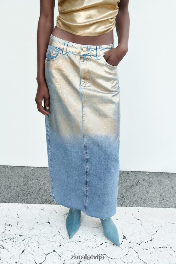 z1975 metāliski džinsa svārki sievietes Zara vidus zils 6ZTV40682 apģērbs